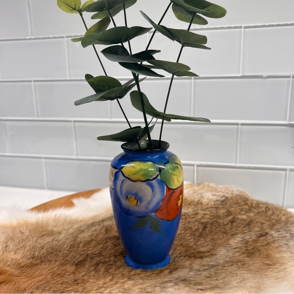 Vintage Tashiro Ta Japan Porcelaine Ceramic Blue Floral Bud Vase Handpainted 5”T - Picture 1 of 10
